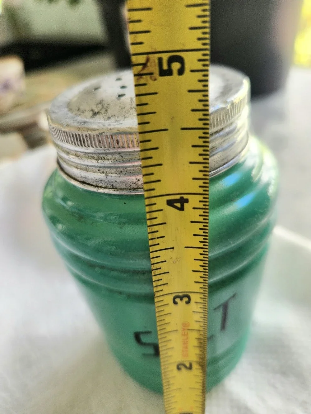 1940's Hazel Atlas Green Milk Glass Salt Shaker